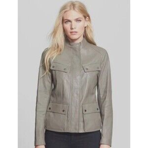 Vince Lamb Leather Cargo Jacket Size L Womens Gray $1195